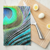 Peacock Feather op Turquoise Theedoek (Quarter Fold)