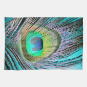 Peacock Feather op Turquoise Theedoek (Horizontaal)