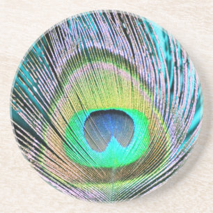 Peacock Feather op Turquoise Zandsteen Onderzetter