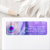 Peacock Feather Paars Glam Boho Party Invitation Etiket (Insitu)