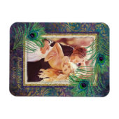 Peacock Feather Paars Glitter Foto slaat Datum op Magneet (Horizontaal)