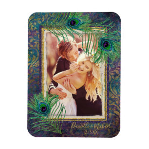 Peacock Feather Paars Glitter Foto slaat Datum op Magneet