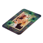 Peacock Feather Paars Glitter Foto slaat Datum op Magneet (Linkerzijde)