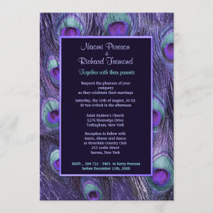 Peacock Feather Paarse Drama - Huwelijksuitnodigin Kaart