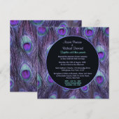 Peacock Feather Paarse Drama Huwelijksuitnodiging Kaart (Voorkant / Achterkant)