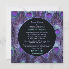 Peacock Feather Paarse Drama Huwelijksuitnodiging Kaart