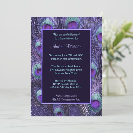 Peacock Feather Paarse Drama - Vrijgezellenfeest Kaart (Staand voorkant)