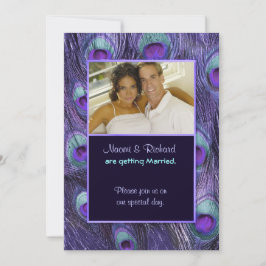Peacock Feather Paarse - foto bruiloft uitnodiging
