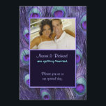Peacock Feather Paarse - foto bruiloft uitnodiging<br><div class="desc">Unieke,  moderne Peacock veren in adembenemend aquablauw en paarse kleuren. Pas de uitnodiging aan met een foto-upload,  tijd,  datum,  locatie,  receptie en andere informatie. Bijpassende thema beschikbaar op andere producten in mijn winkel.</div>