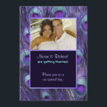Peacock Feather Paarse - foto bruiloft uitnodiging<br><div class="desc">Unieke,  moderne Peacock veren in adembenemend aquablauw en paarse kleuren. Pas de uitnodiging aan met een foto-upload,  tijd,  datum,  locatie,  receptie en andere informatie. Bijpassende thema beschikbaar op andere producten in mijn winkel.</div>