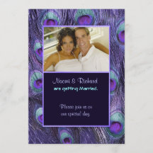 Peacock Feather Paarse - foto bruiloft uitnodiging