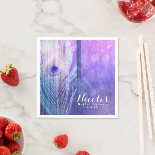 Peacock Feather Paarse Glam Boho Chic Custom Party Servetten (Insitu)