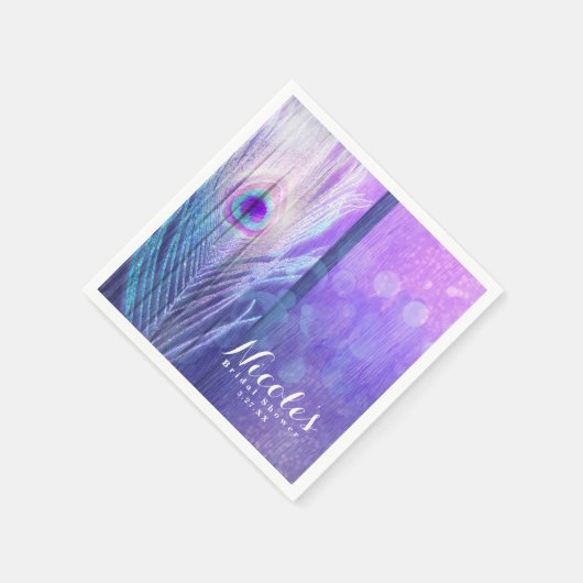 Peacock Feather Paarse Glam Boho Chic Custom Party Servetten (Hoek)
