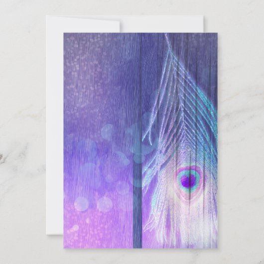 Peacock Feather Paarse Glam Boho Party Uitnodiging (Achterkant)