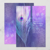 Peacock Feather Paarse Glam Boho Party Uitnodiging (Voorkant / Achterkant)