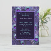 Peacock Feather Paarse repetitie Dinner Invitation Kaart (Staand voorkant)