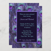 Peacock Feather Paarse repetitie Dinner Invitation Kaart (Voorkant / Achterkant)
