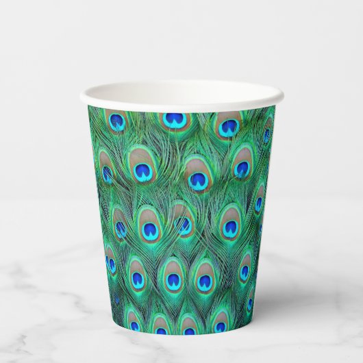 Peacock Feather Paper Cups Papieren Bekers (Achterkant)