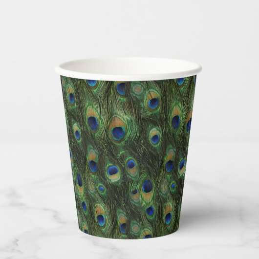 Peacock Feather Paper Cups Papieren Bekers (Voorkant)
