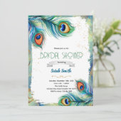 Peacock feather party invitation kaart (Staand voorkant)
