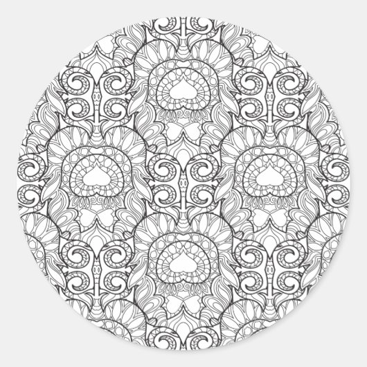 Peacock Feather Patroon Doodle Ronde Sticker (Voorkant)