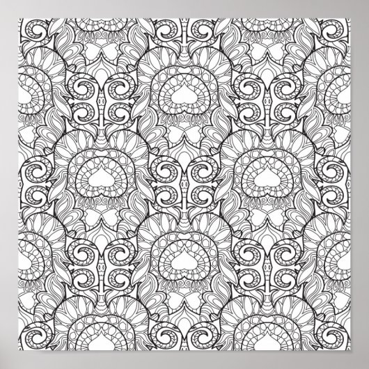 Peacock Feather Pattern Doodle 2 Poster (Voorkant)