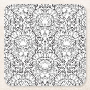 Peacock Feather Pattern Doodle Kartonnen Onderzetters