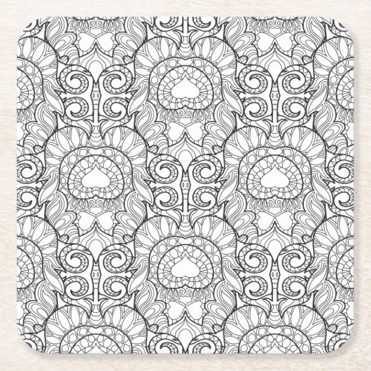 Peacock Feather Pattern Doodle Kartonnen Onderzetters (Voorkant)
