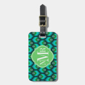 Peacock Feather Pattern Monogram Gepersonaliseerd Bagagelabel (Voorkant verticaal)