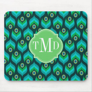Peacock Feather Pattern Monogram Gepersonaliseerd Muismat