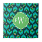 Peacock Feather Pattern Monogram Gepersonaliseerd Tegeltje (Voorkant)