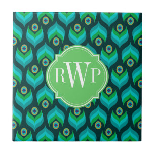 Peacock Feather Pattern Monogram Gepersonaliseerd Tegeltje