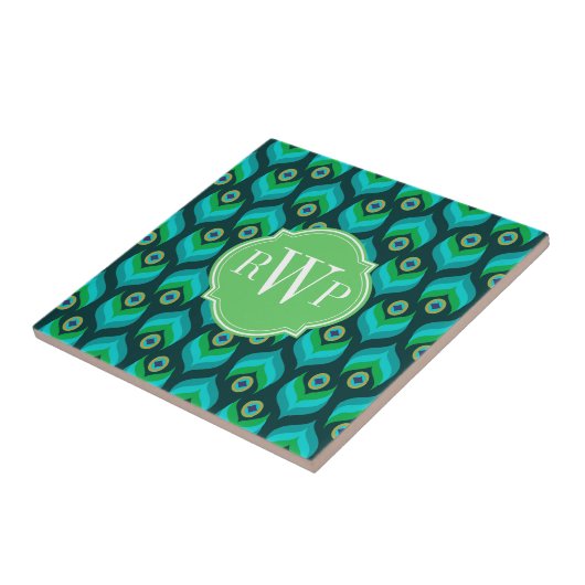 Peacock Feather Pattern Monogram Gepersonaliseerd Tegeltje (Zijkant)