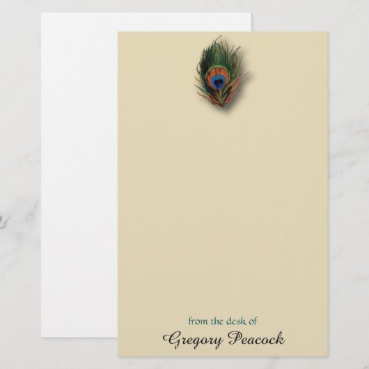 Peacock Feather Personalized Monogram Stationery Briefpapier (Voorkant / Achterkant)
