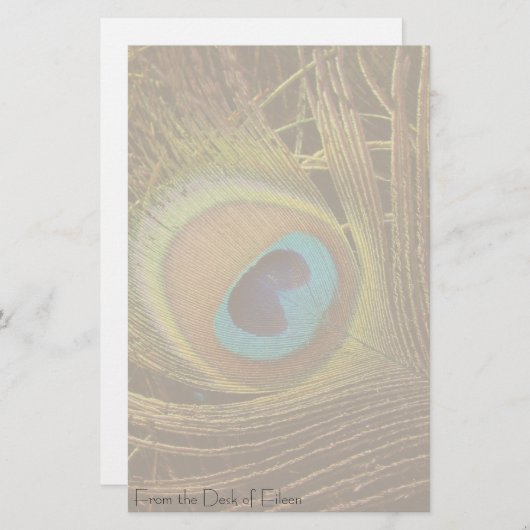 Peacock Feather Personalized Stationery Briefpapier (Voorkant / Achterkant)