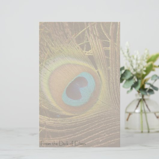 Peacock Feather Personalized Stationery Briefpapier (Staand voorkant)