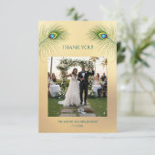 Peacock Feather Photo Wedding Thank You Card Bedankkaart (Staand voorkant)