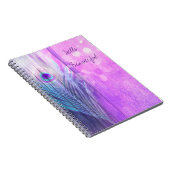 Peacock Feather Pink & Blue Boho Chic Glam Custom Notitieboek (Rechterzijde)