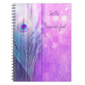Peacock Feather Pink & Blue Boho Chic Glam Custom Notitieboek (Voorkant)