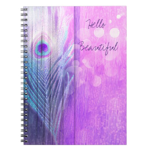 Peacock Feather Pink & Blue Boho Chic Glam Custom Notitieboek (Voorkant)