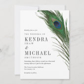 Peacock Feather Poise Green Back Wedding Invite Kaart (Voorkant)