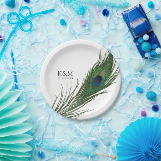 Peacock Feather Poise | Weddenschap Papieren Bordje (Feest)