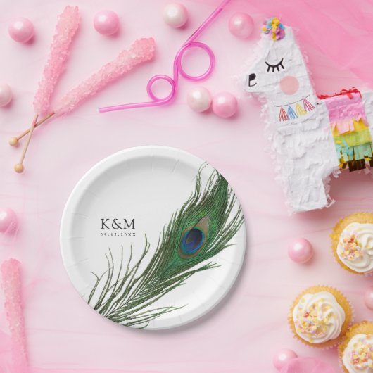 Peacock Feather Poise | Weddenschap Papieren Bordje (Feest)