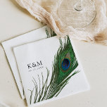 Peacock Feather Poise | Weddenschap Servet<br><div class="desc">Een set unieke papieren luiers voor je elegante bruiloft. Het bevat een afbeelding van een elegante pauw naar de zijkant. Aan de andere kant zijn je bruid en bruidegom's initialen en bruiloft of verloving date.</div>