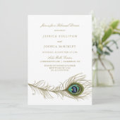 Peacock Feather Rehearsal Dinner Invitation Kaart (Staand voorkant)