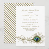 Peacock Feather Rehearsal Dinner Invitation Kaart (Voorkant / Achterkant)