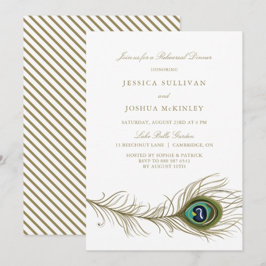 Peacock Feather Rehearsal Dinner Invitation Kaart (Voorkant / Achterkant)