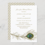 Peacock Feather Rehearsal Dinner Invitation Kaart<br><div class="desc">Een elegante uitnodiging voor een repetitief diner met een pauw-veer-illustratie met een diagonaal streeppatroon. Deze klassieke uitnodiging voor een repetitief diner is perfect voor elk seizoen. Overeenkomende objecten zijn beschikbaar.</div>