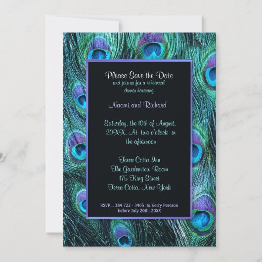 Peacock Feather Rehearsal Dinner Invitation Save The Date (Voorkant)