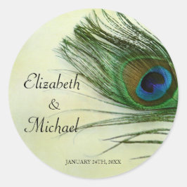 Peacock Feather Ronde Bruiloft Favor Label